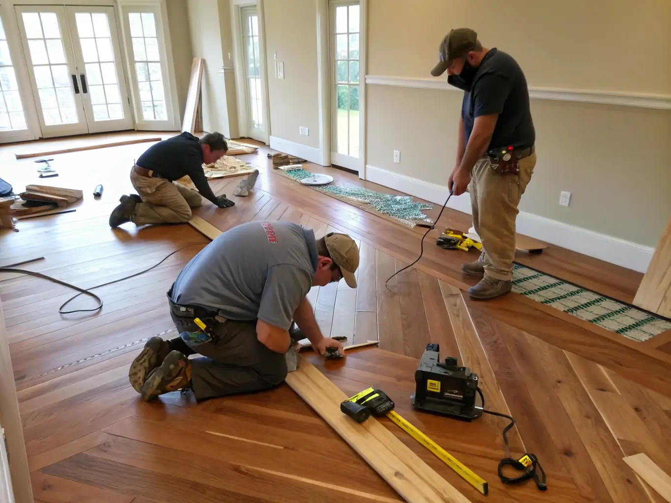 An image of a flooring repair job in progress, showcasing the meticulous attention to detail and expertise of Oxford Floors & Tiles Ltd.